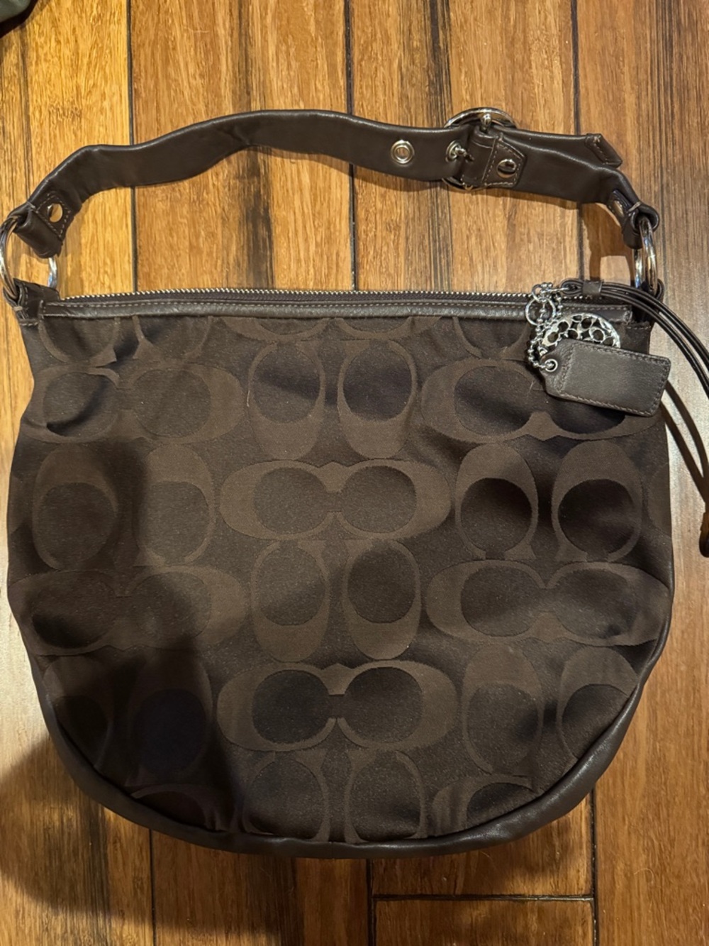 Coach Dark Brown Signature Canvas Hobo Bag
